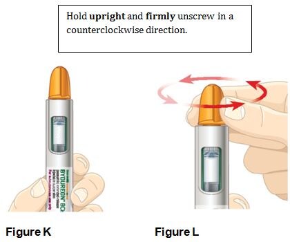 Hold your Bydureon BCise autoinjector upright and unscrew the cap firmly in a counterclockwise direction.