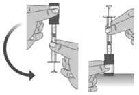 When you have measured the correct dose of Livmarli, leave the dosing dispenser in the bottle, and turn the bottle right side up.