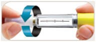 Push outer needle shield containing the needle straight onto the Byetta pen, then screw needle on until secure.