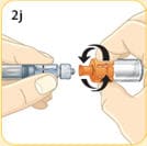 Twisting the orange connector onto the Bydureon syringe.