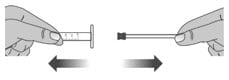 Remove the Livmarli plunger from the barrel of the dosing dispenser by pulling the plunger and barrel away from each other