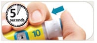 Use thumb to firmly push injection button in until it stops. Continue holding in the injection button while slowly counting to 5 to get a full dose.