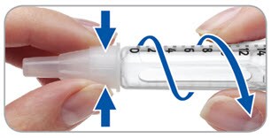 Grip and squeeze the widest part of the outer needle cap. Turn your pen several times with your other hand to remove the needle.