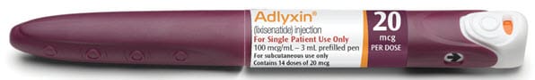 Image of the burgundy 20 mcg Adlyxin pen.