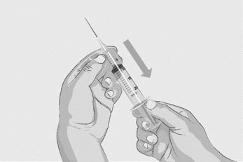 Attach a sterile transfer needle to a sterile syringe. Pull back the plunger to the 20-mL mark to fill the syringe with air.image