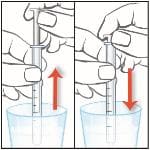 Fill a cup with warm soapy water and clean the oral syringe by drawing water in and out of the syringe using the plunger.