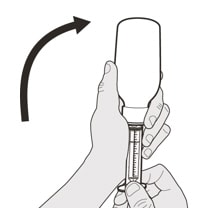 Carefully turn the bottle upside down with the syringe tip firmly inserted into the bottle adapter.image