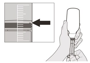 Slowly pull back on the plunger to withdraw your prescribed dose of Evrysdi. The top of the black plunger stopper must line up with the mL marking on the oral syringe for your prescribed daily dose.image