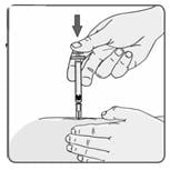 If no blood appears in the syringe, slowly push the plunger all the way in until the syringe is empty (Figure 18). Remove the needle from the skin; then place a dry cotton ball or gauze pad over the injection site. Gently massage the injection site for a few minutes with the dry cotton ball or gauze pad. Throw away the syringe in your puncture-proof disposal container.image