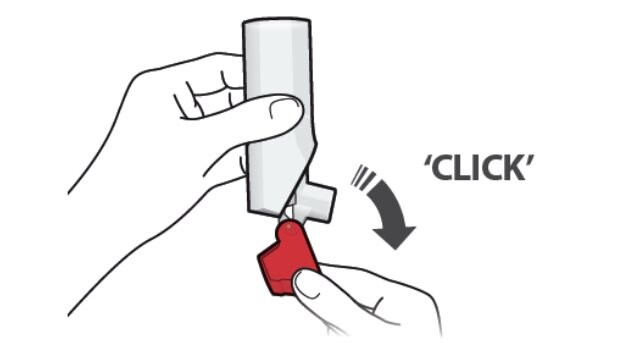Hold your ProAir Digihaler inhaler upright and open the red cap fully until you feel and hear a “click”. 