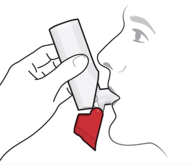 Put the mouthpiece of your ProAir Digihaler inhaler in your mouth and seal your lips tightly around it.