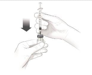 Reconstitute the lyophilized powder by slowly injecting 1 mL of Sterile Water for Injection (SWFI) into the vial.