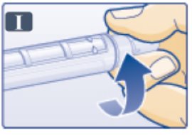 Push outer needle cap containing the needle straight onto the pen, then screw needle on until secure image