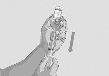 With the transfer needle tip in the solution, slowly pull the plunger to fill the syringe with all the Empaveli liquid.image