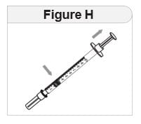 Pull back on the plunger until the end of the black rubber stopper stops at your dose. Fill the syringe with air equal to the amount of the medicine to be given (figure H).image