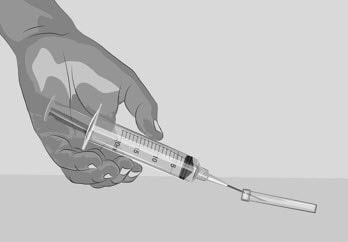 Remove the transfer needle by using one hand to slide the needle into the needle cap and scoop upwards to cover the needle.image