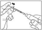Put the needle through the rubber top of the vial and push the plunger to inject the air into the vial.image