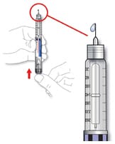 Press the injection button all the way in. Check if insulin comes out of the needle tip.image
