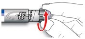 Select your required dose (in the example below, the selected dose is 30 units). If you turn past your dose, you can turn back down.image