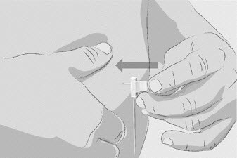 Pinch the skin between your thumb and forefinger around the infusion site (where you plan to insert the needle). Insert the needle into the skin.image