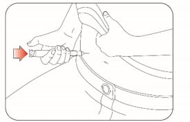 Insert the needle into your skin and push the dose knob all the way in then hold the dose knob in and slowly count to 5 before removing the needle.