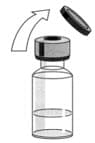 Step 3: Prepare the vial.  Remove the cap from the top of the vial. Throw away the cap but do not remove the rubber stopper. image
