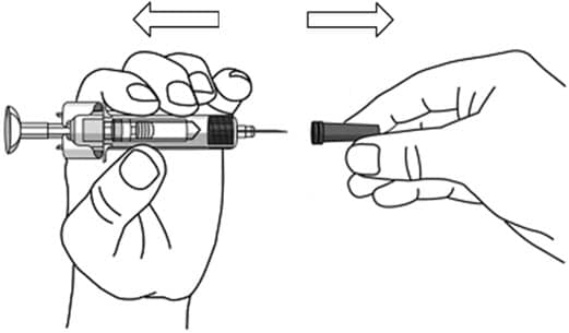 Step 3: Inject Stelara.  Remove the needle cover when you are ready to inject your Stelara. Do not touch the plunger while removing the needle cover. Hold the body of the prefilled syringe with one hand, and pull the needle cover straight off. Put the needle cover in the trash. You may also see a drop of liquid at the end of the needle. This is normal. Do not touch the needle or let it touch anything. Do not use the prefilled syringe if it is dropped without the needle cover in place. Call your doctor, nurse or health professional for instructions. image