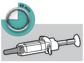 Lay the dupixent syringe on a flat surface and let it naturally warm to room temperature for at least 45 minutes.