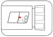 Push the dose knob in until it stops and “0” is seen in the dose window then hold the dose knob in and count to 5 slowly.