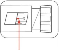 Always check the number in the dose window to make sure you have dialed the correct dose. This example is showing 12 units shown in the dose window.