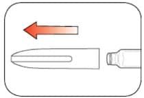 Pull the pen cap straight off, do not remove the pen label and wipe the rubber seal with an alcohol swab. 
