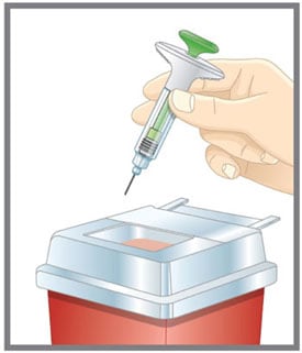 Put the used Taltz prefilled syringe in a FDA-cleared sharps disposal container right away after use. Do not throw away (dispose of) the Taltz prefilled syringe in your household trash.image