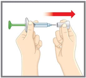 Pull the needle cap off and throw it away.  Do not put the needle cap back on. You could damage the needle or stick yourself by accident. Do not touch the needle.image