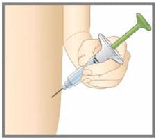 Insert the needle at a 45-degree angle. Then gently let go of your skin. Make sure to keep the needle in place.image