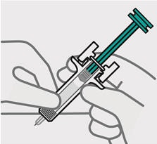 Release pinch and reposition hand  Use your free hand to grasp the body of the prefilled syringe.image