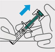 Release pressure from plunger  The safety guard will cover the needle and lock into place, removing the needle from your skin.image