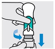 Twist and pull off bottom cap Keep hands away from the needle guard after the cap is removed. Inject Tremfya within 5 minutes of removing the cap. Do not put the cap back on, this could damage the needle. Do not use a One-Press injector if it is dropped after removing the cap. Call your healthcare provider or pharmacist for a new One-Press injector.image