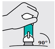 Place on skin  Position the One-Press injector straight onto the skin (about 90 degrees relative to injection site).image