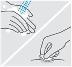 Clean injection site Wash your hands well with soap and warm water. Wipe your chosen injection site with an alcohol swab and allow it to dry. Do not touch, fan, or blow on the injection site after you have cleaned it.image