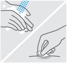 Wash hands  Wash your hands well with soap and warm water.  Clean injection site  Wipe your chosen injection site with an alcohol swab and allow it to dry.  Do not touch, fan, or blow on the injection site after you have cleaned it.image