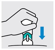 Push handle straight down Medication injects as you push. Do this at a speed that is comfortable for you. Do not lift the One-Press injector during the injection. The needle guard will lock and the full dose will not be delivered.image