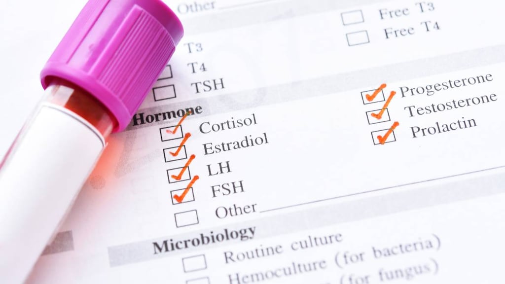 Blood sample testing for various female reproductive hormones.