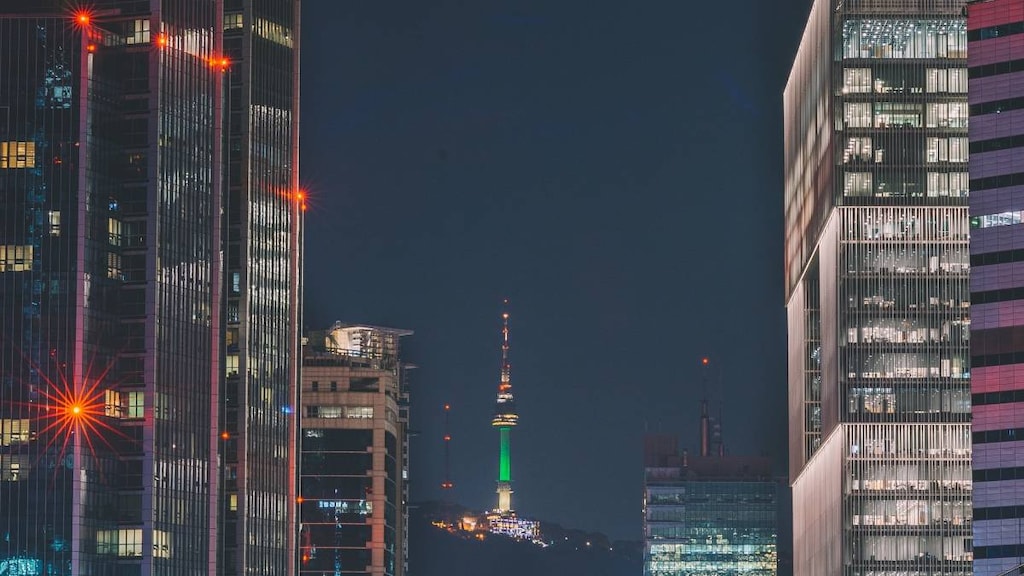 A street in Seoul South Korea at night.