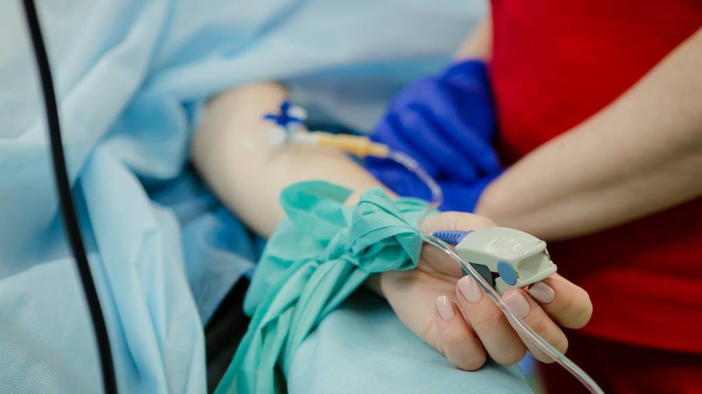 A patient in a hospital bed