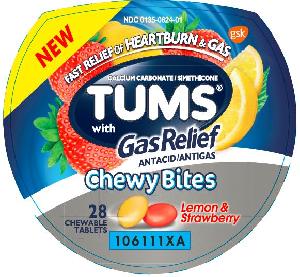 Image 1 - Imprint T - Tums Chewy Bites with Gas Relief (Lemon & Strawberry) calcium carbonate 750 mg / simethicone 80 mg
