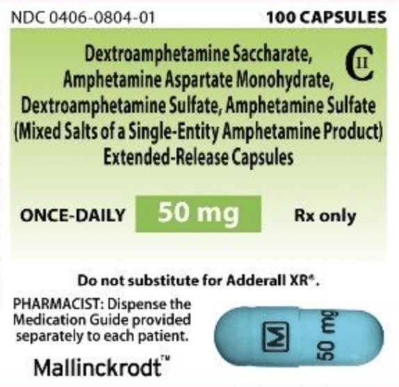 M 50 mg - Amphetamine and Dextroamphetamine Extended Release