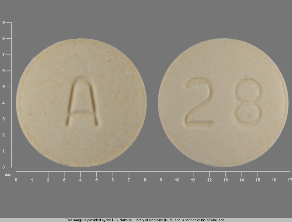 Image 1 - Imprint A 28 - hydrochlorothiazide/lisinopril 12.5 mg / 20 mg