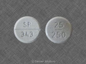 Imprint 25/250 SP 343 - Parcopa 25 mg / 250 mg