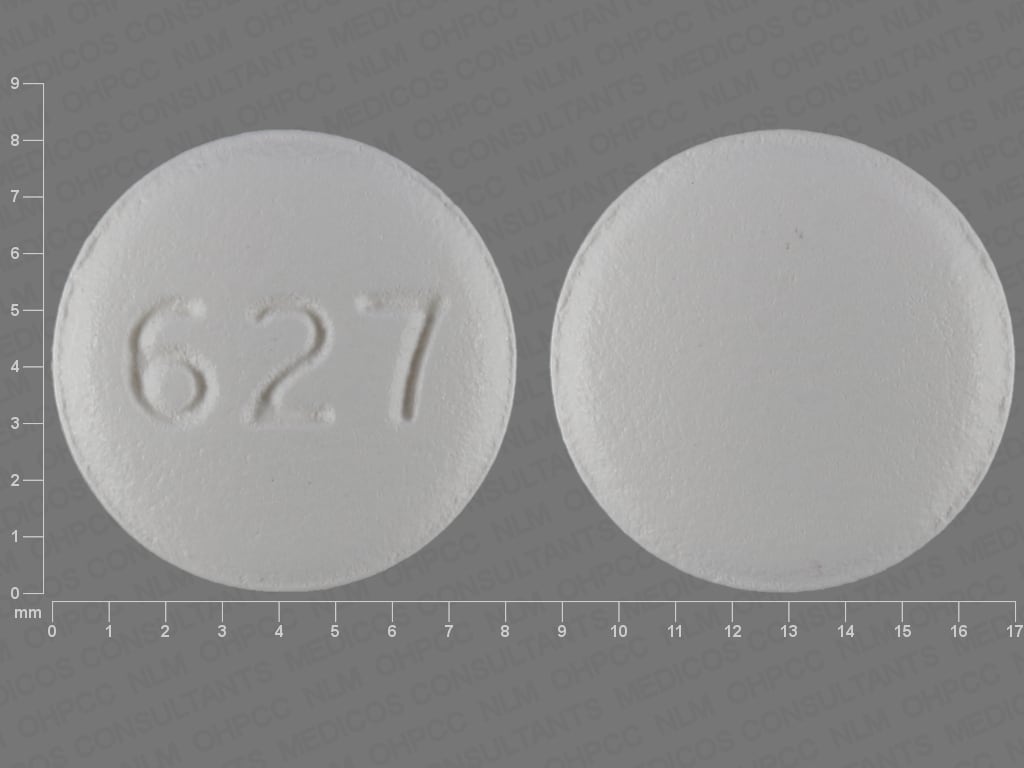 Pill finder 627 white round medicine